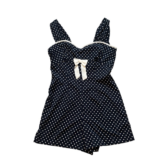 Hell Bunny Vixen Navy White Polka Dot Playsuit, Sz M - Picture 3 of 9